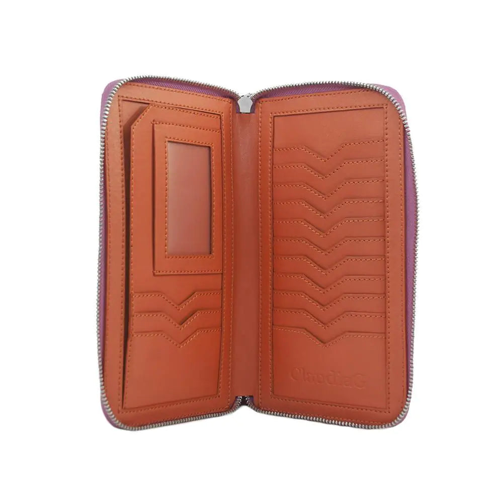 Lotus Leather Wallet-Watermelon/Orange